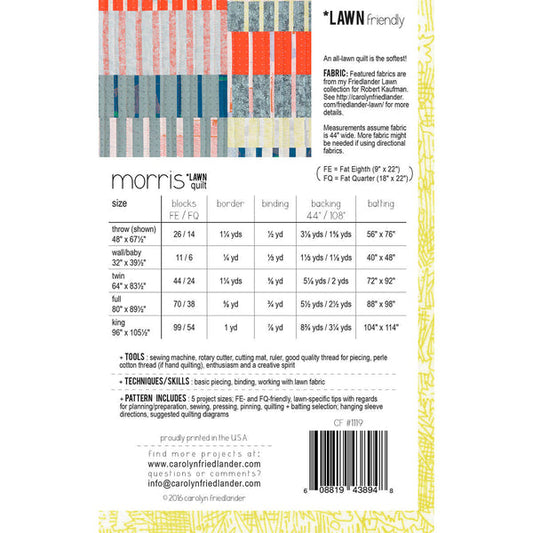 Morris Lawn Quilt Pattern by Carolyn Friedlander