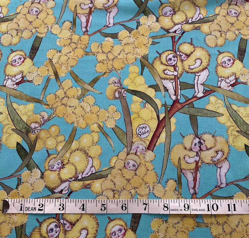 BRIGHT MINT Blossom Babies by May Gibbs on Mid-Weight Cotton from Nerida Hansen