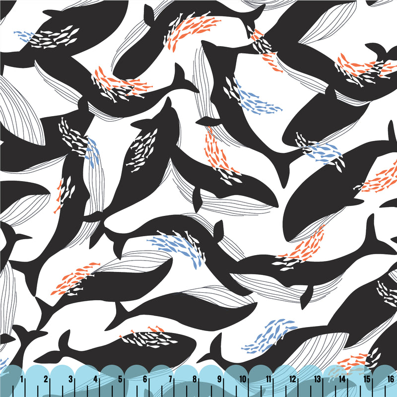 HAPPY WHALES Rayon, Coexisting by Ophelia Pang from Cloud 9 Fabrics