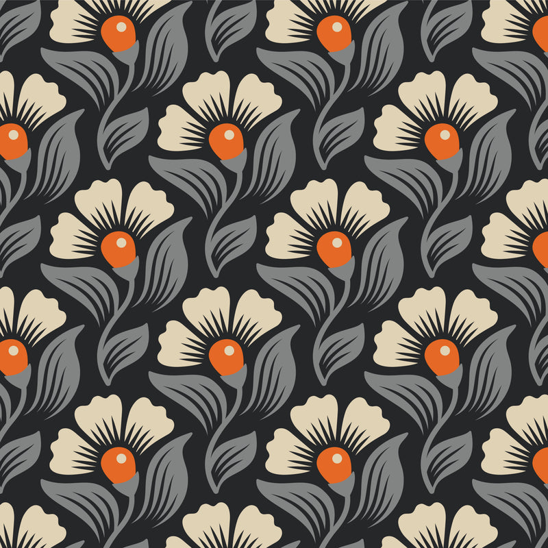 Grey & Cream Flowers Laminated fabric by RouCouCou for Cloud 9 fabrics