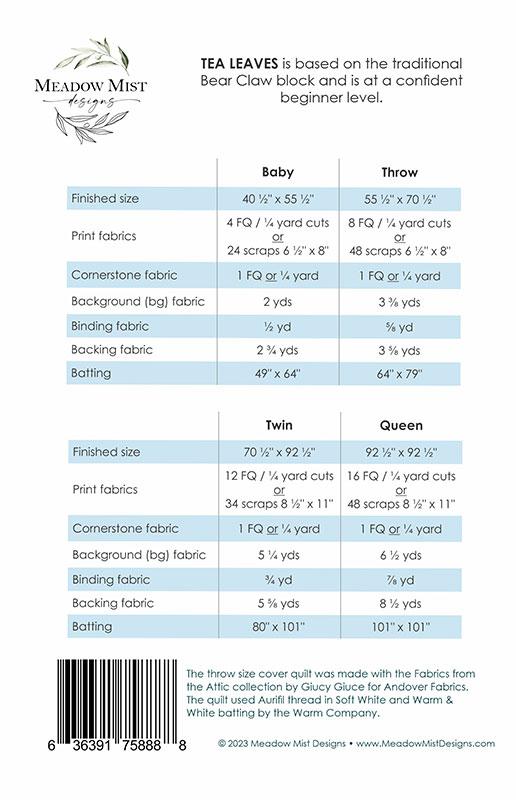 Tea Leaves Quilt Pattern by Cheryl Brickey for Meadow Mist Designs (