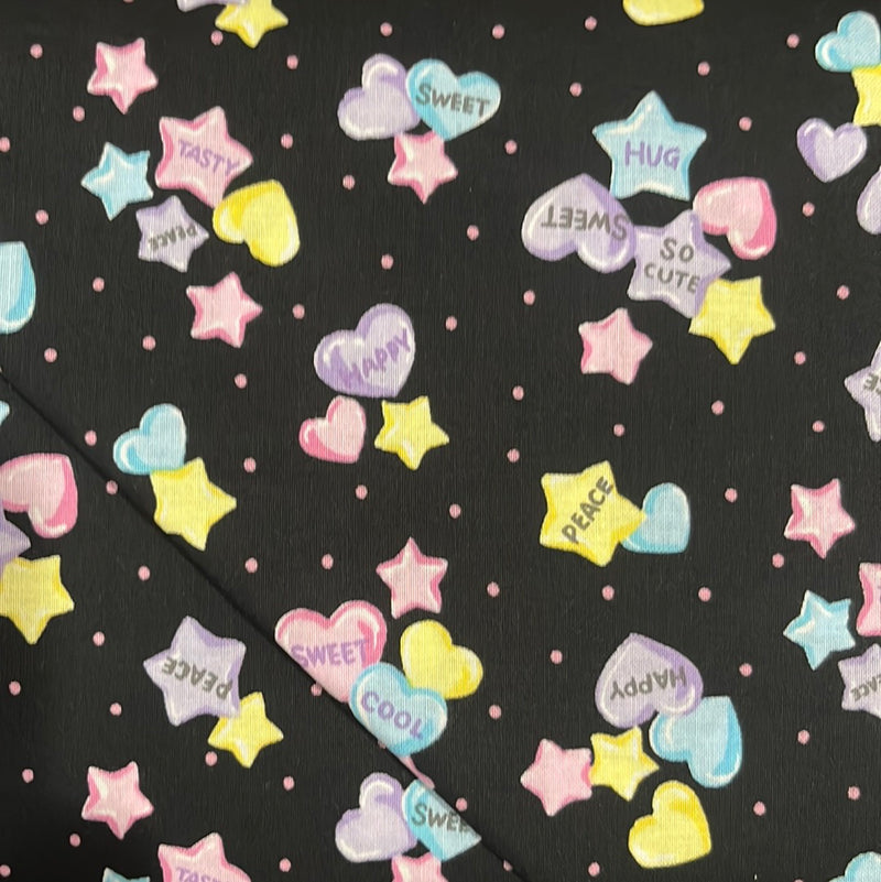 BLACK Conversation Hearts, Pastel Pop - Cotton Sheeting from Kokka