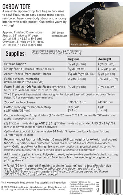 Oxbow Tote Pattern from Noodlehead Patterns