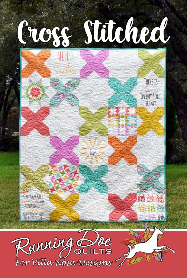 Cross Stitched Quilt Pattern by Running Doe Quilts for Villa Rosa Designs