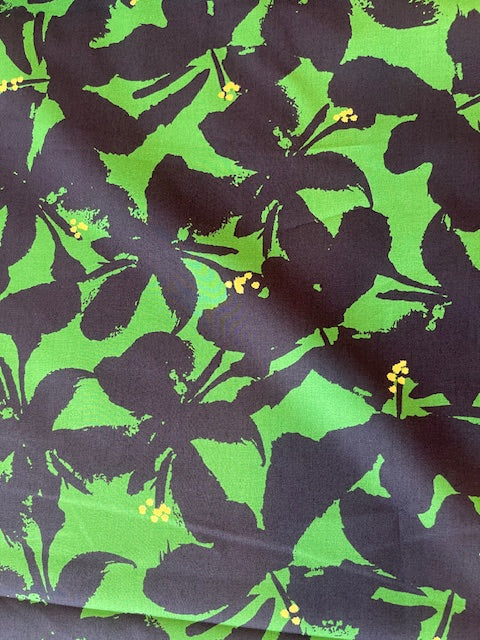 GREEN AND NAVY large floral cotton lawn from KOKKA