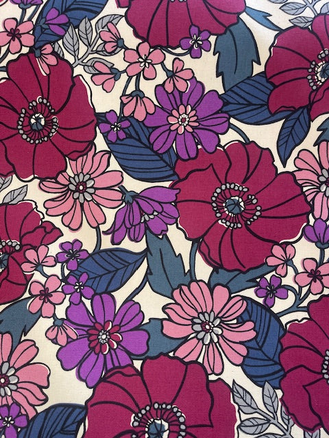 MAGENTA Large Flowers - Oxford Cotton from Kokka