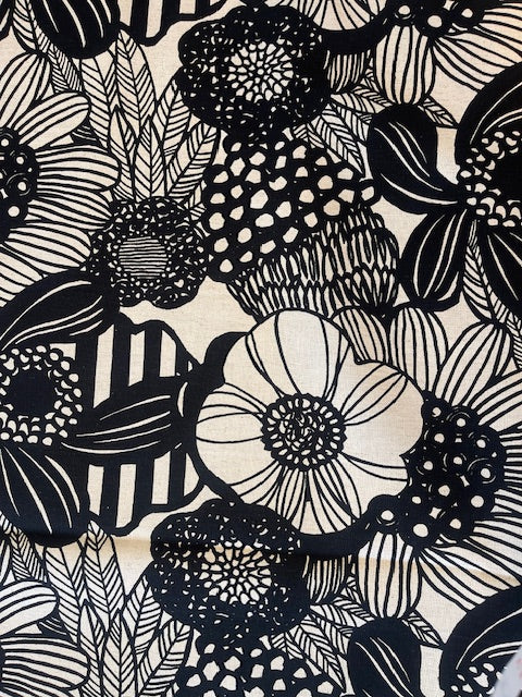 BLACK AND NATURAL Giant Flowers Cotton Linen Canvas from KOKKA