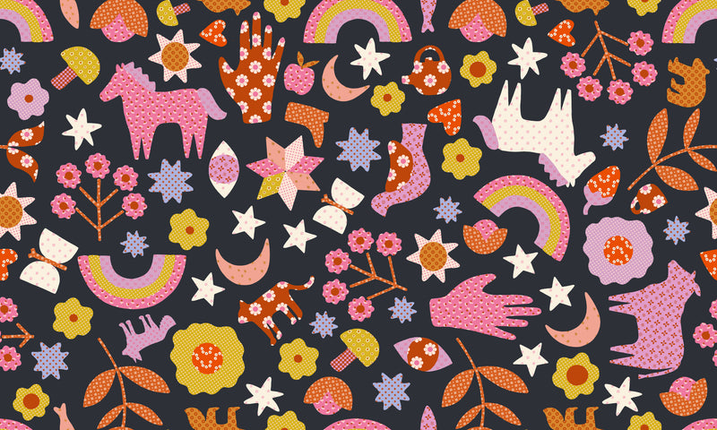 SOFT BLACK Appliqué Menagerie from Meadow Star by Alexia Marcelle Abegg for Ruby Star Society