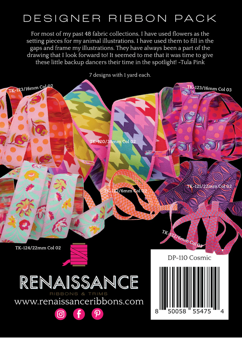 Designer Ribbon Pack of Cosmic Untamed by Tula Pink from Renaissance Ribbons