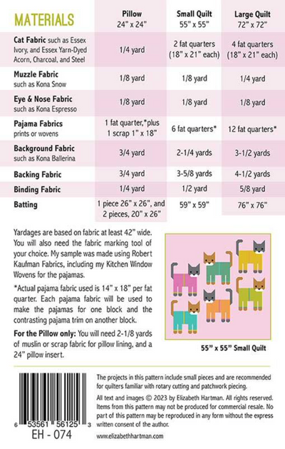 Cats in Pajamas, A Pattern by Elizabeth Hartman