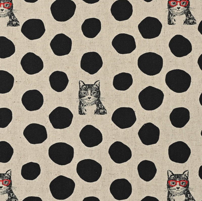 BLACK Cat Dots Cotton Linen Canvas, Echino from KOKKA