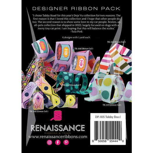 Designer Ribbon Pack of Tabby Road by Tula Pink from Renaissance Ribbons