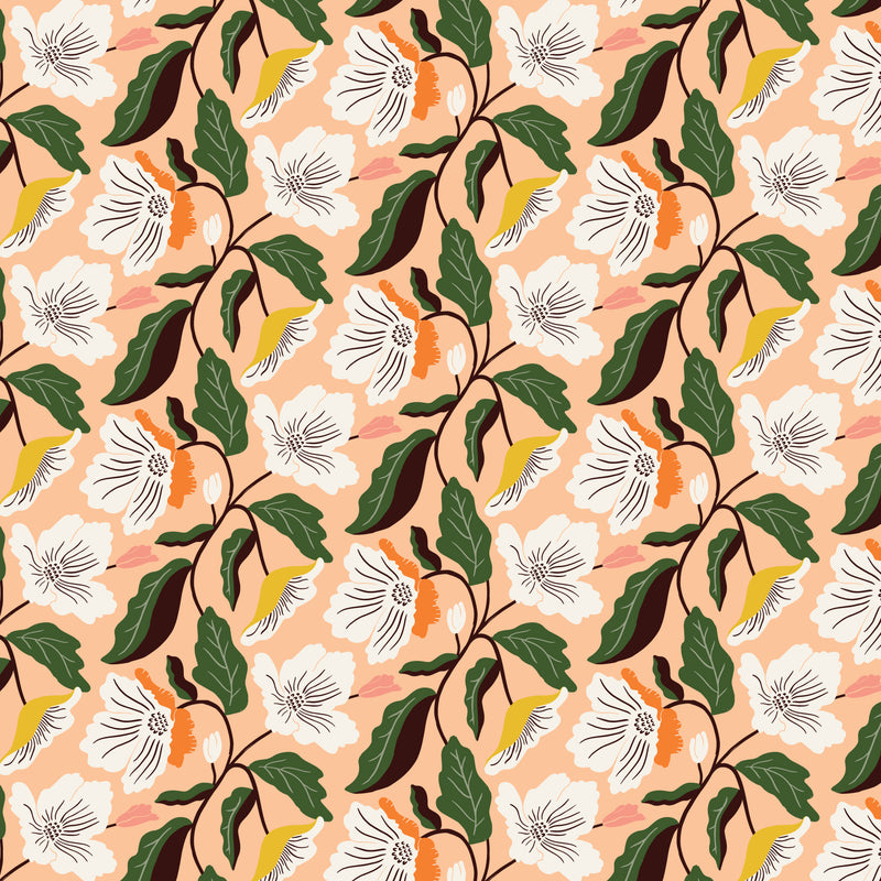 PEACH Irises, Honey Garden by Juliana Tipton, Cloud9 Organic Cotton