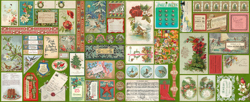 EVERGREEN Ephemera Panel from Christmas Faire by Cathe Holden for Moda Fabrics