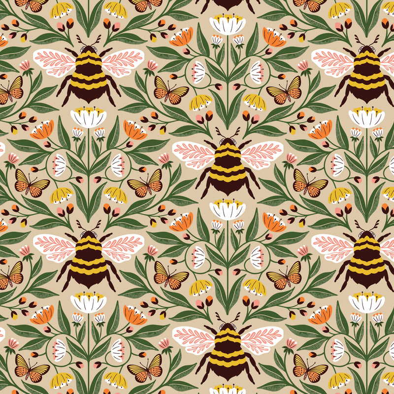 TAN Bee-utiful, Honey Garden by Juliana Tipton, Cloud9 Organic Cotton