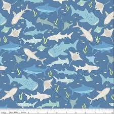 DENIM Sharks Riptide by Citrus and Mint Designs for Riley Blake Designs