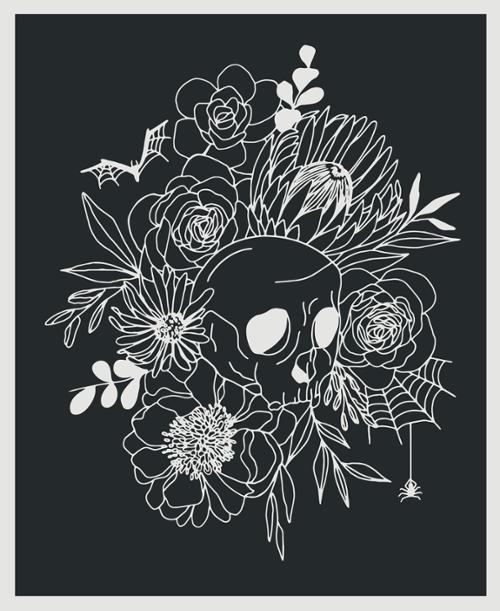 MIDNIGHT Skull Panel from Noir by Alli K Design, Moda