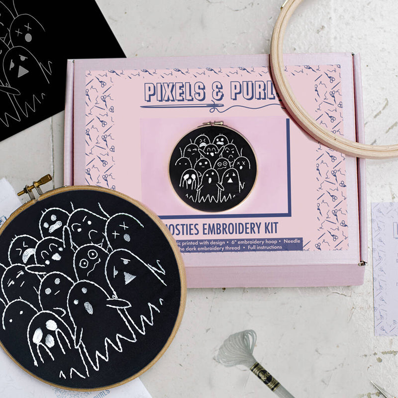 Ghosties Halloween Glow in the Dark Embroidery Kit from Pixels & Purls