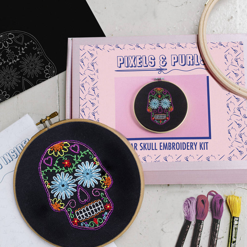 Sugar Skull Embroidery Kit from Pixels & Purls