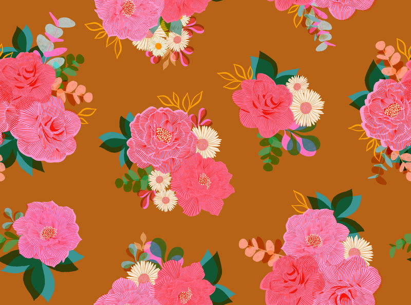 Caramel Camellia Wideback (108") by Melody Miller, Ruby Star Society