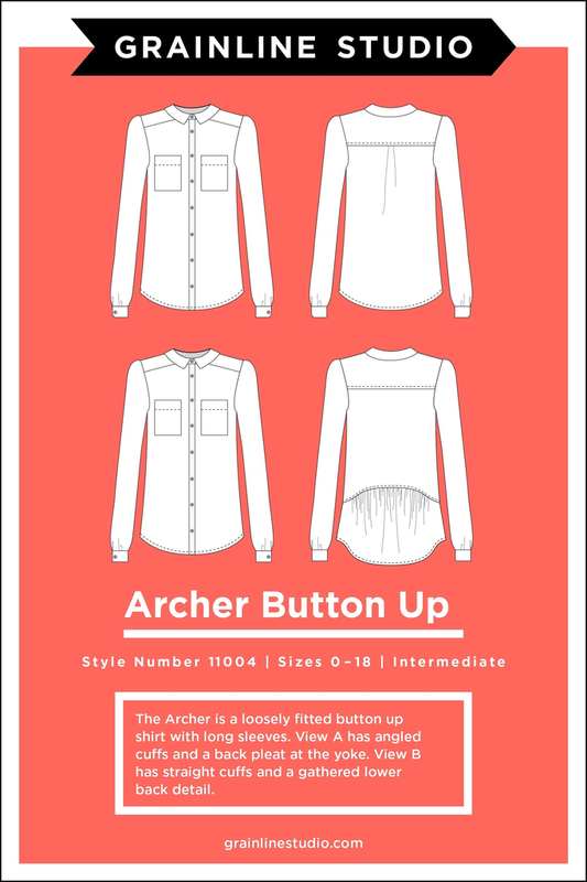 Archer Button Up Pattern from Grainline Studio Sizes 0-18