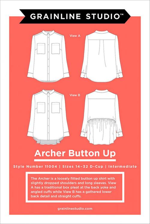 Archer Button Up Pattern from Grainline Studio Sizes 14-32